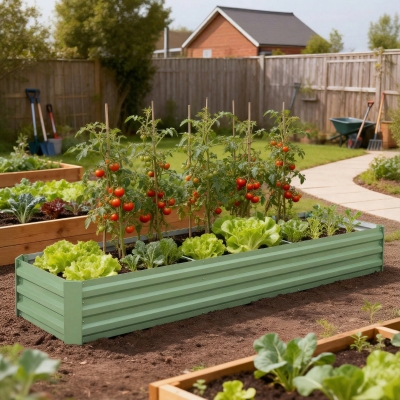 Outsunny 8'x2'x1' Galvanized Raised Bed, Large Elevated Planter Box for Growing Flowers, Herbs and Vegetables, Light Green