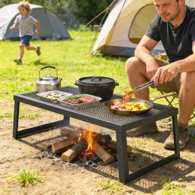 Outsunny Folding Campfire Grill, 36" x 18" Heavy Duty Carbon Steel Grill Grate with Folding Legs, Black