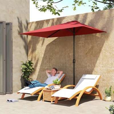 Outsunny 8ft Half Round Umbrella Outdoor Balcony Parasol Patio Garden Outdoor Window Sun Shade w/ 5 Ribs