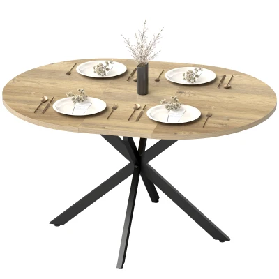 HOMCOM 39.5"-53" Extendable Dining Table for 4-6, Industrial Kitchen Table with Butterfly Leaf and X-Shape Base, Natural Wood