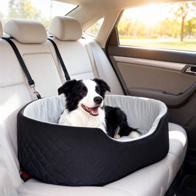 PawHut Dog Car Seat for Small Medium Pets, Detachable Washable Pet Bed with Cushion and Safety Belt for Dog Under 33lbs, Black