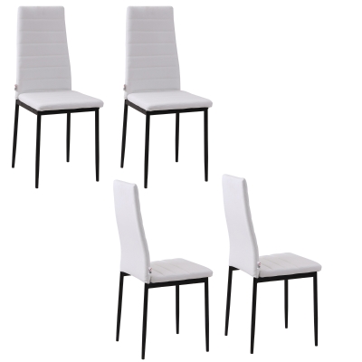 HOMCOM High Back Dining Chairs, Modern Upholstered Linen Fabric Accent Chairs with Metal Legs for Kitchen, Set of 4, White