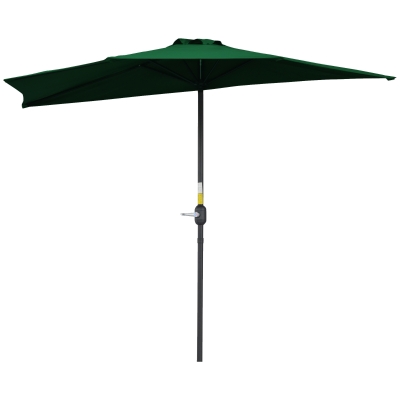 Outsunny 9.8ft Half Umbrella Semi Round Patio Parasol with Crank Handle, Top Vent for Garden, Balcony- NO BASE INCLUDED, Green