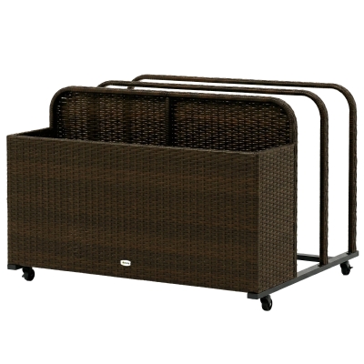 Outsunny PE Rattan Pool Storage Organizer with Wheels, Brown
