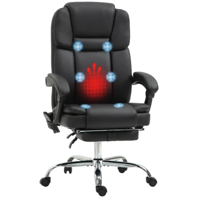Vinsetto Massage Office Chair, Reclining Executive Office Chair with 6-Point Vibration, Footrest and High Back, Black