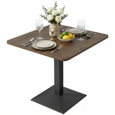 HOMCOM 28" Square Dining Table, Modern Dining Room Table with Steel Base, Space Saving Small Kitchen Table, Walnut Wood Grain