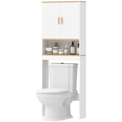 HOMCOM Over the Toilet Storage Shelf Adjustable Shelf Over the Toilet Storage Cabinet for Bathroom White and Oak