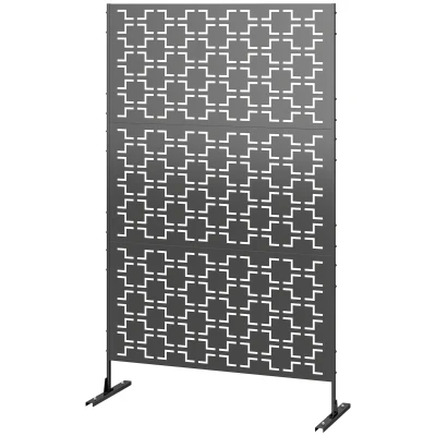 Outsunny 6.5FT Decorative Outdoor Divider, Metal Privacy Screen with Stand, Grid Style, Black