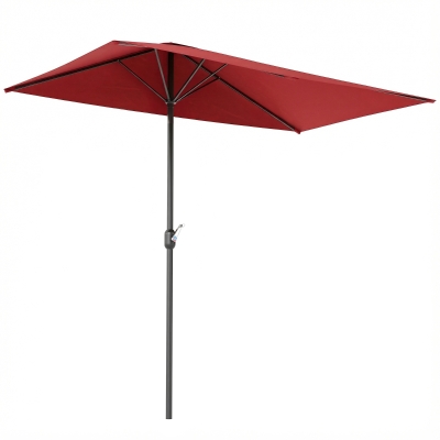 Outsunny 8ft Half Round Umbrella Outdoor Balcony Parasol Patio Garden Outdoor Window Sun Shade w/ 5 Ribs