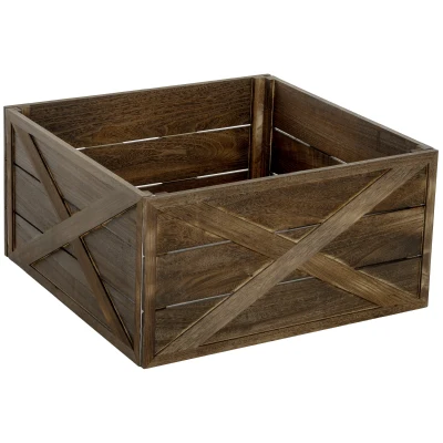 HOMCOM 28" Farmhouse Christmas Tree Base Cover Wooden Christmas Tree Collar Box Home Decoration Dark Distressed Wood Finish