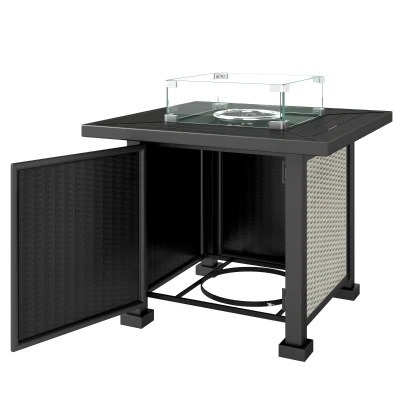 Outsunny 32" Propane Gas Fire Pit Table, 50,000 BTU Square Patio Table with Fire Pit, Wind Guard, Lid, CSA Certified, Grey