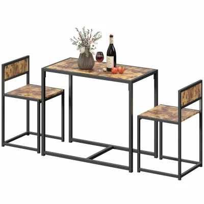 HOMCOM Dining Table Set, Industrial Dining Set for 2, Kitchen Table and Chairs for Small Space, Dining Room Table with Chairs