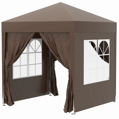Outsunny 6.6'x6.6' Pop Up Canopy Tent with Sidewalls, Instant Sun Shelter Camping Gazebo with Carry Bag, Coffee