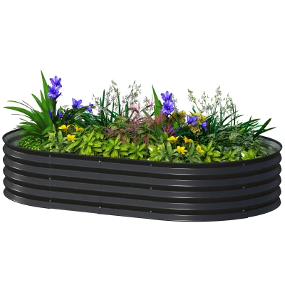 Outsunny 5' x 3' x 1' Large Outdoor Planter Box, Galvanized Raised Garden Bed with Metal Plant Stake, Black