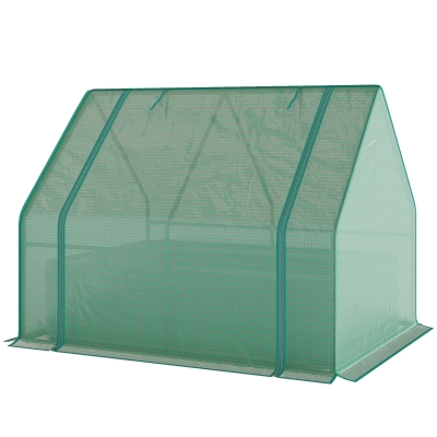 Outsunny 4x3 Raised Garden Bed with Mini Greenhouse Cover, Green/Gray