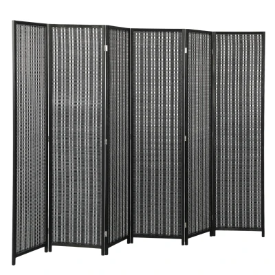 HOMCOM Folding Privacy Screen, 6 Panel Room Divider, Freestanding Partition with Handwoven Bamboo and Pine Wood Frame, Black