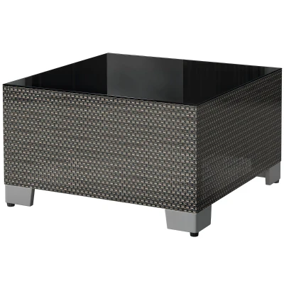 Outsunny 21.7" Square Patio Table, Small Outdoor Patio Coffee Side End Table with Tempered Glass Top, Black