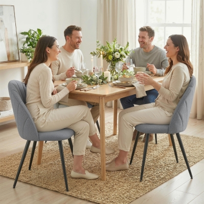 HOMCOM Modern Dining Chairs Set of 4, Upholstered Dining Room Chairs with Metal Legs, Shell Backrest, Padded Seat, Grey