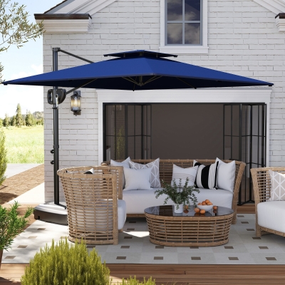 Outsunny Square Cantilever Patio Umbrella, Double Top Patio Hanging Offset Umbrella with Crank & Tilt, 8' x 9', Dark Blue