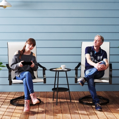 Outsunny Outdoor Swivel Dining Chairs Set of 2, High Back Swivel Chairs with All Weather Mesh for Deck, Backyard, Poolside, White