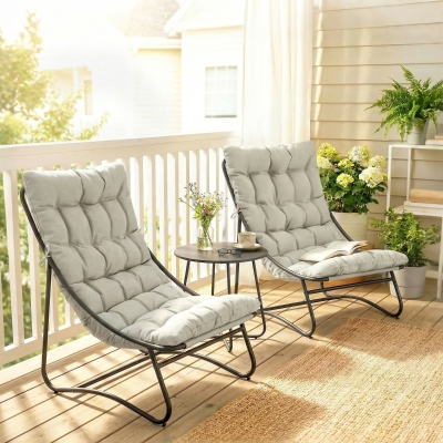 Outsunny 3 Piece Outdoor Bistro Set, Round Patio Table and Chairs Set for 2 with Breathable Mesh Seat and Cushions, Light Grey