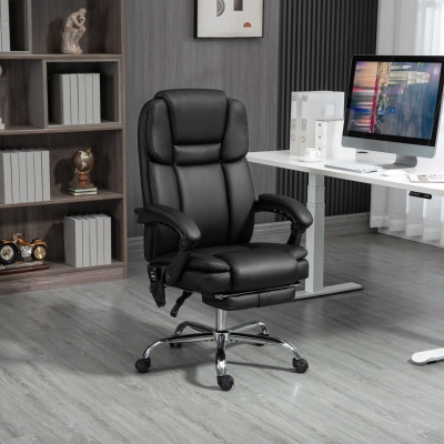 Vinsetto Massage Office Chair, Reclining Executive Office Chair with 6-Point Vibration, Footrest and High Back, Black
