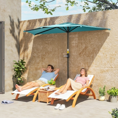 Outsunny 9.8ft Half Umbrella Semi Round Patio Parasol with Crank Handle, Top Vent for Garden, Balcony- NO BASE INCLUDED, Light Blue