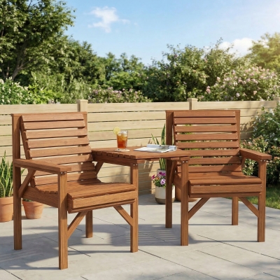 Outsunny 3Pcs Outdoor Bench Set for Backyard, Balcony, Tan Brown
