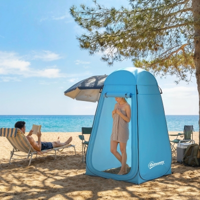 Outsunny Pop Up Shower Tent, Portable Privacy Room for Outdoor Changing, Dressing, Fishing Storage with Carrying Bag, Blue