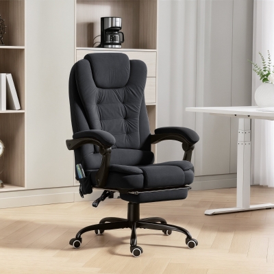 Vinsetto 7-Point Vibrating Massage Chair, Reclining Office Chair with Footrest, Reclining Back, Adjustable Height, Black