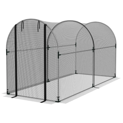 Outsunny 9.8' x 3.9' Crop Cage with Zipper Roll-Up Door, Mesh Plant Protection Tent from Animals with Galvanised Steel Frame