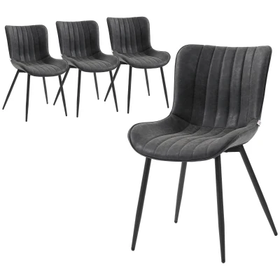 HOMCOM Dining Chairs Set of 4, PU Leather Upholstered Kitchen Chairs with Backrest and Steel Legs, Black