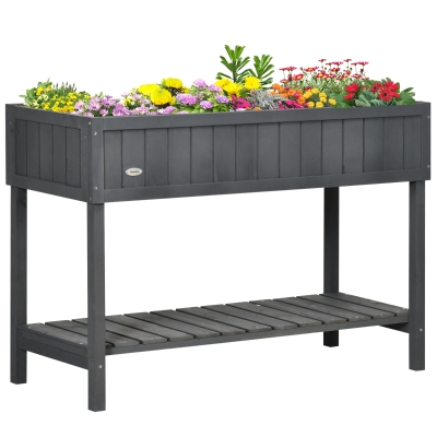 Outsunny Wooden Raised Garden Bed, 8-Slot Planter Stand, Dark Gray