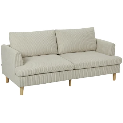 HOMCOM 3 Seater Sofa, 74" Modern Corduroy Upholstered Couch with Thick Spring Cushions, Solid Wood Legs, Armrests, Beige