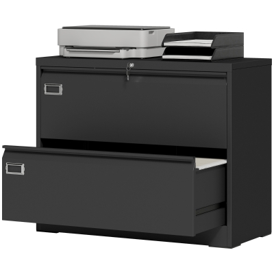 HOMCOM Lateral Filing Cabinet with 2 Drawers, Lockable Steel File Cabinet for A4/Letter/Legal Size Files, Black