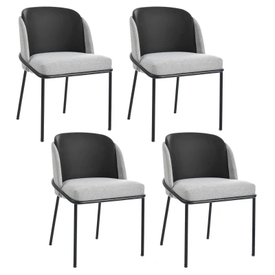 Set of 4 Stylish Dining Chairs with Ergonomic Contoured Back, Upholstered Chairs for Living Areas, 21.5'' L x 21.5'' W x 33.5'' H, Black+Gray