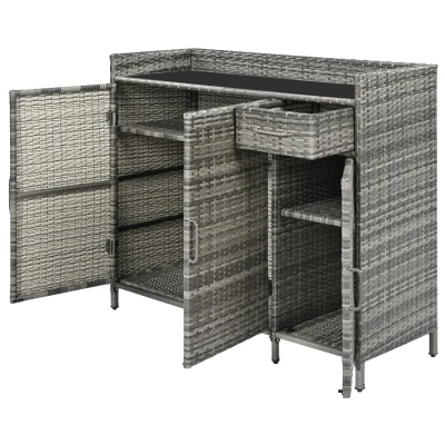 Wicker Outdoor Storage Cabinet with 3 Doors and a Drawer, Weatherproof Bar Table for Patio or Garden, 47.5'' L x 16'' W x 39.5'' H, Grey