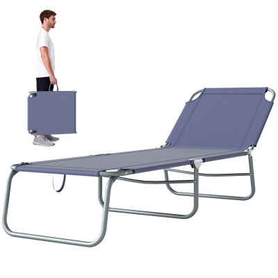 Outsunny Folding Outdoor Lounge Chair Reclining Tanning Chair with Breathable Mesh Fabric for Patio Garden Pool, Navy Blue