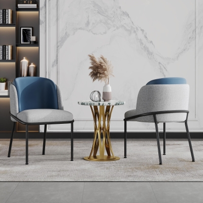 Set of 2 Dining Chairs with Ergonomic Curved-Back, Stylish Chairs Set with High-Density Foam Seat, 21.5'' L x 21.5'' W x 33.5'' H, Blue+Grey