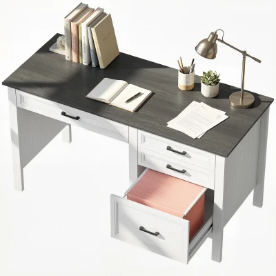 HOMCOM 54" Farmhouse Executive Desk, Computer Desk with Drawers, Adjustable Hanging Rails for for A4/Letter Size Files, White