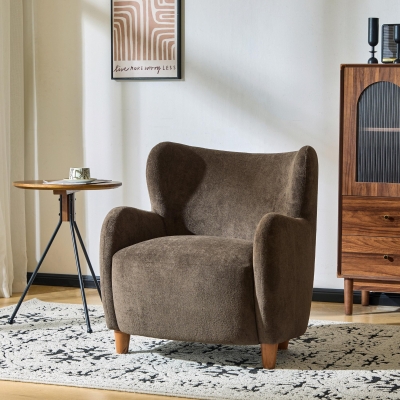 Luxe Wingback Armchair with Pocket-Spring Cushion, Elegant Lounge Chair for Living Room, 31" L x 32" W x 33" H, Dark Brown+Light Teak