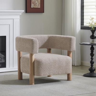 Cozy Accent Armchair with Spring Bag Seat Cushion, Single Lounge Sofa for Bedroom, 30.5" L x 29.5" W x 27" H, Natural Wood+Wheat