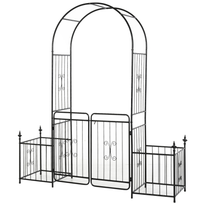 Outsunny 86" Metal Garden Arch Arbor with Planter Baskets, Black