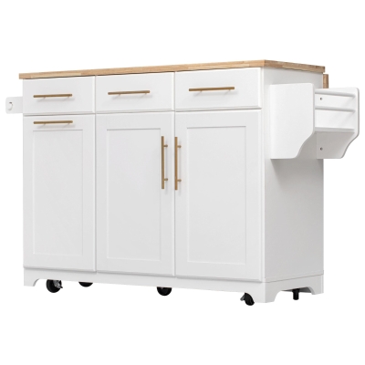 Rolling Kitchen Island with Drop-Leaf Rubberwood Top, Versatile Storage Cart for Contemporary Homes, 59.5'' L x 29.5'' W x 35.5'' H, White