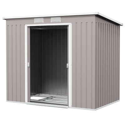 Outsunny 7' x 4' Galvanised Steel Garden Shed, with Foundation Kit - Grey