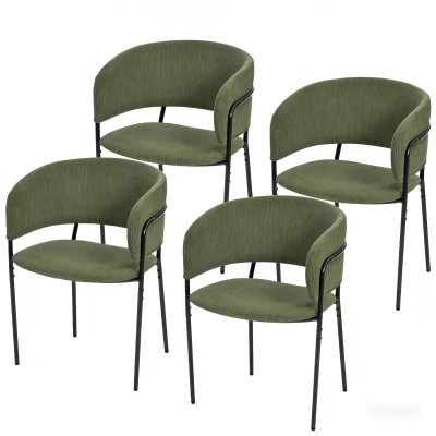 4-Piece Corduroy Side Chair Set with Ergonomic Curved Back, Stylish Lounge Chair Set for Living Room, 30.5" L x 21.5" W x 19.5" H, Green