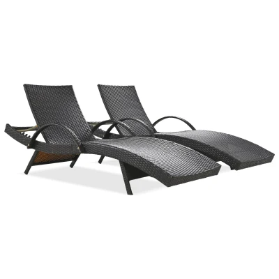 Set of 2 Outdoor Wicker Chaise Lounge with Adjustable Backrest, Ergonomic Recliners with Side Table, 80'' L x 27'' W x 36'' H, Dark Brown