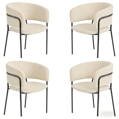 4-Piece Corduroy Side Chair Set with Ergonomic Curved Back, Modern Lounge Chair Set for Living Room, 30.5" L x 21.5" W x 19.5" H, Beige
