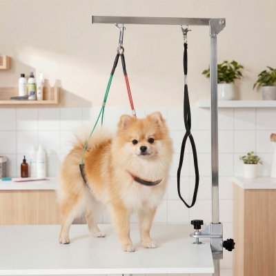 PawHut Adjustable Pet Grooming Arm, with Clamp, Haunch Holders & Grooming Loop - Sliver