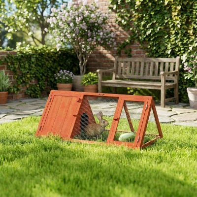 PawHut Wooden Rabbit Hutch with Run, Outdoor Bunny House